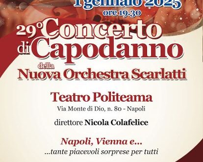 NUOVA ORCHESTRA SCARLATTI – 29° Concerto di Capodanno al Politeama: “Napoli, Vienna e…”, confronto avvincente tra due capitali musicali